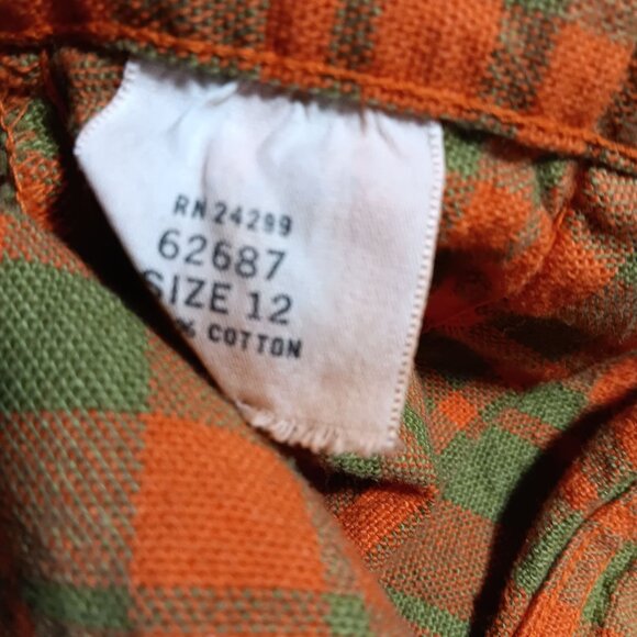 Girls 12 20W Shorts Vtg 60's Plaid High-Waist Orange Green Cotton Side Zipper - Picture 4 of 9